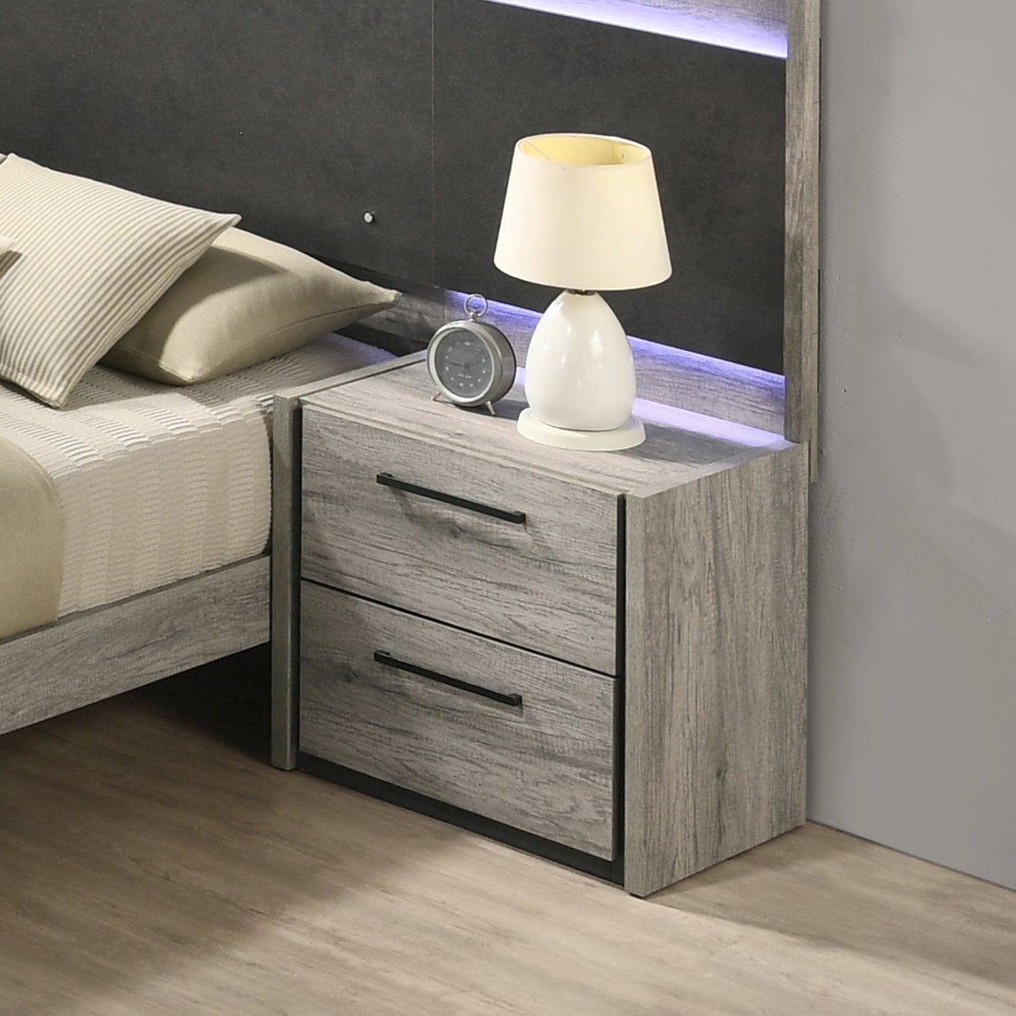 Roundhill Furniture Lenca 2-Drawer Nightstand - Weathered Gray