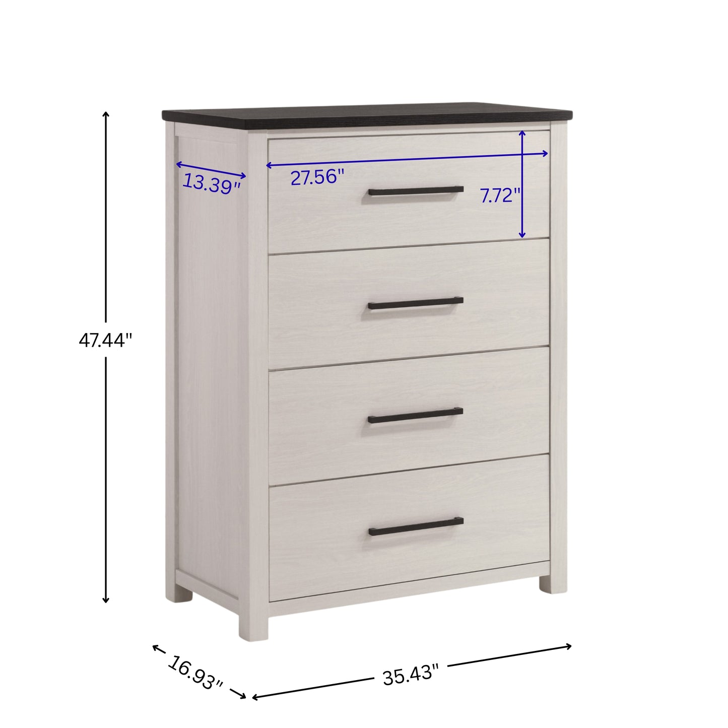 Roundhill Furniture Realynn 4-Drawer Bedroom Chest, Off-White Finish