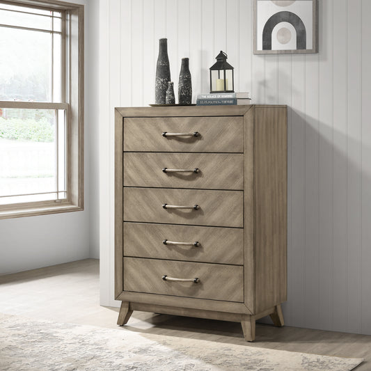 Roundhill Furniture Arena Contemporary 5-Drawer Chest in Weathered Sand