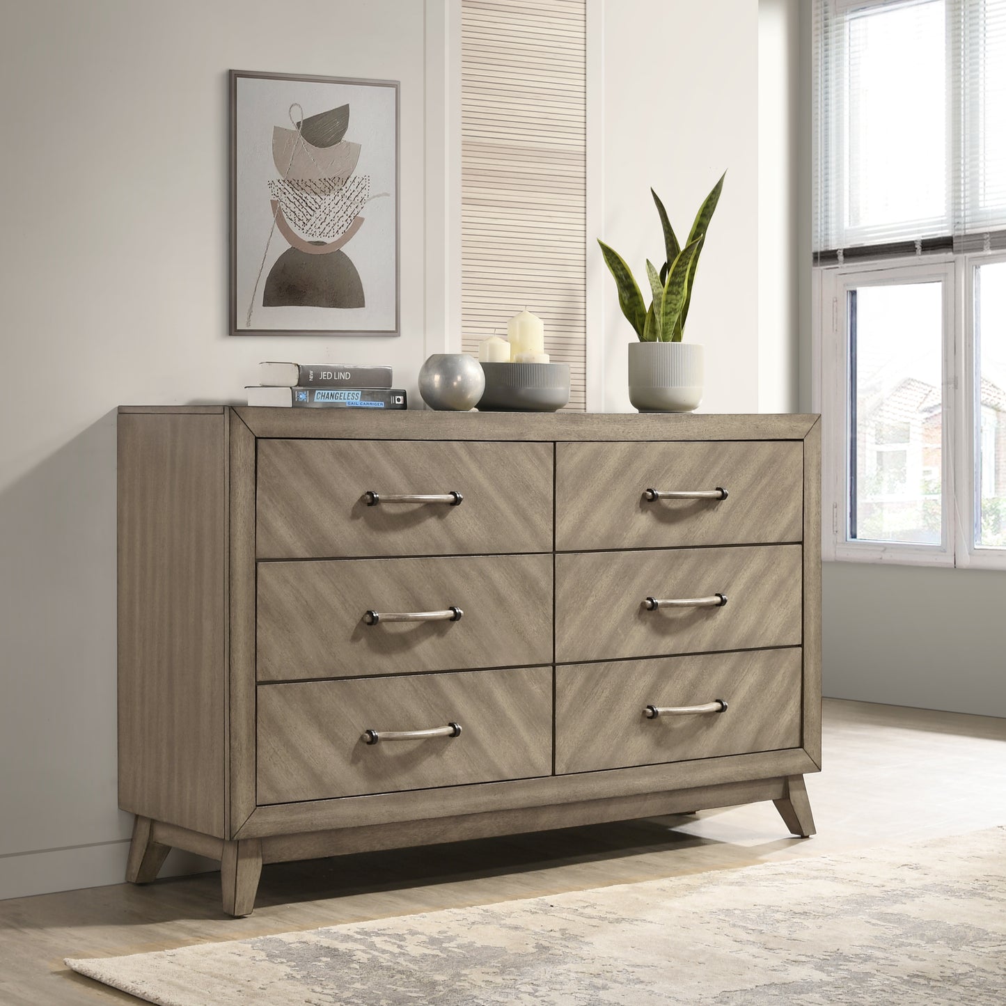 Roundhill Furniture Arena Contemporary Wood Bedroom Collection in Weathered Sand