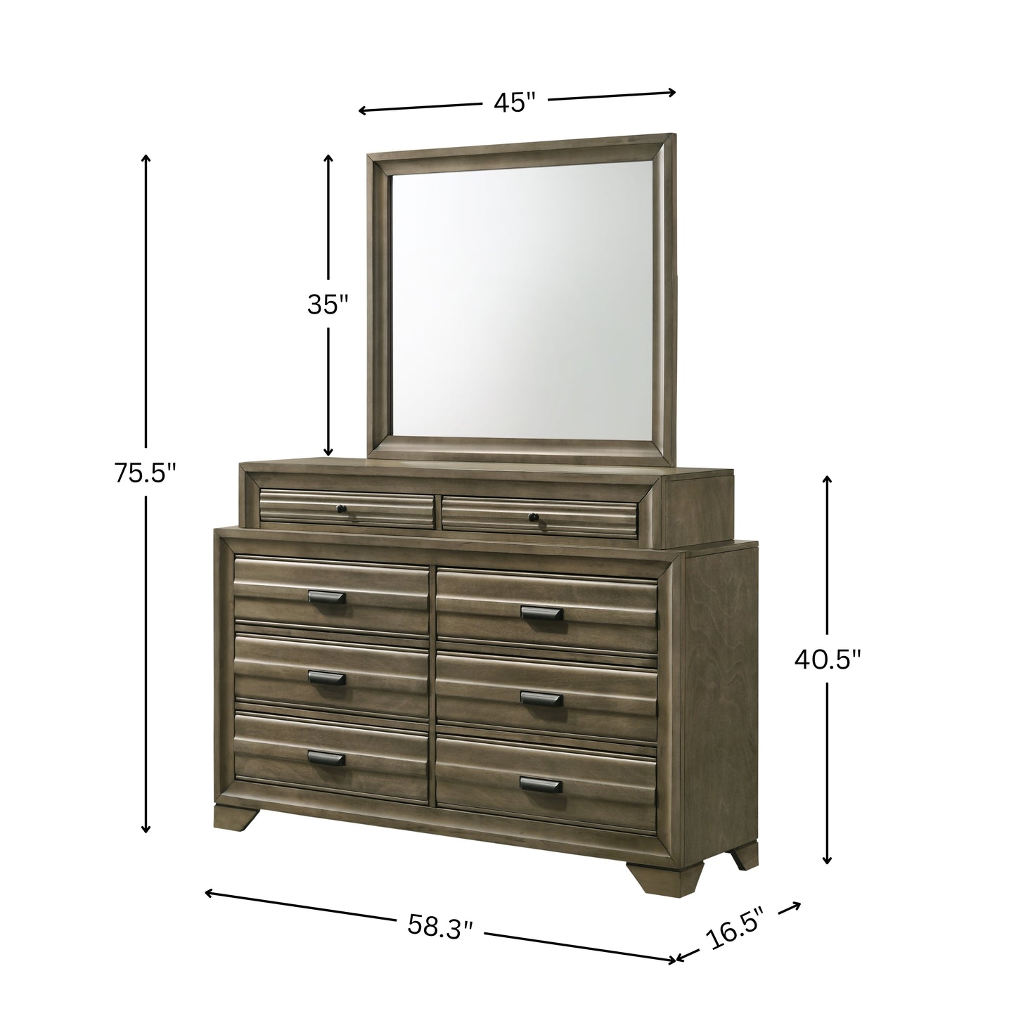 Loiret Light Gray Finish Wood 8-Drawer Dresser with Mirror