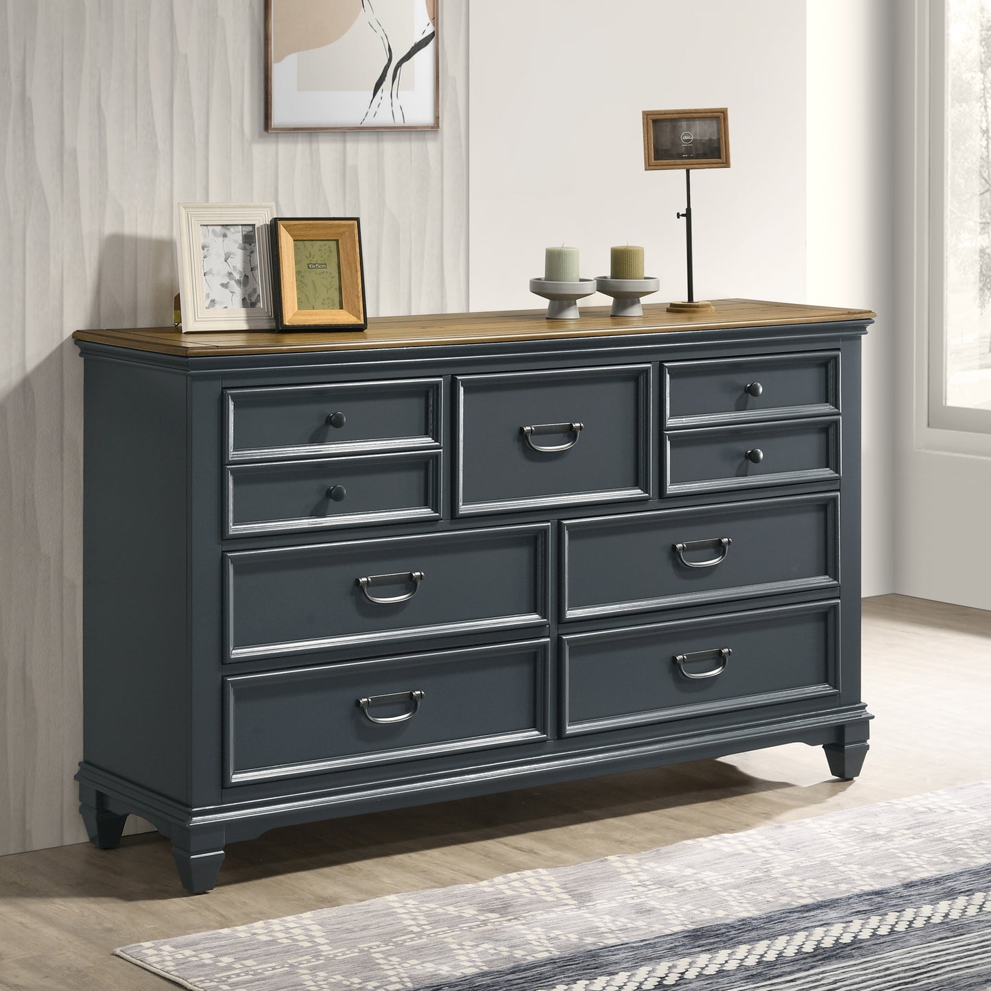 Roundhill Furniture Clelane Wood Bedroom Set with Shiplap Panel Bedroom Collection, Slate Blue