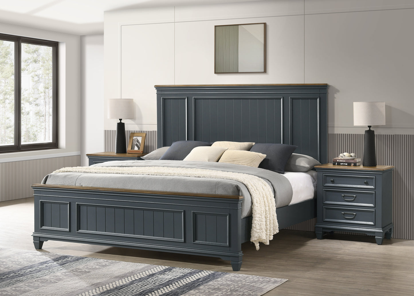 Roundhill Furniture Clelane Wood Bedroom Set with Shiplap Panel Bedroom Collection, Slate Blue