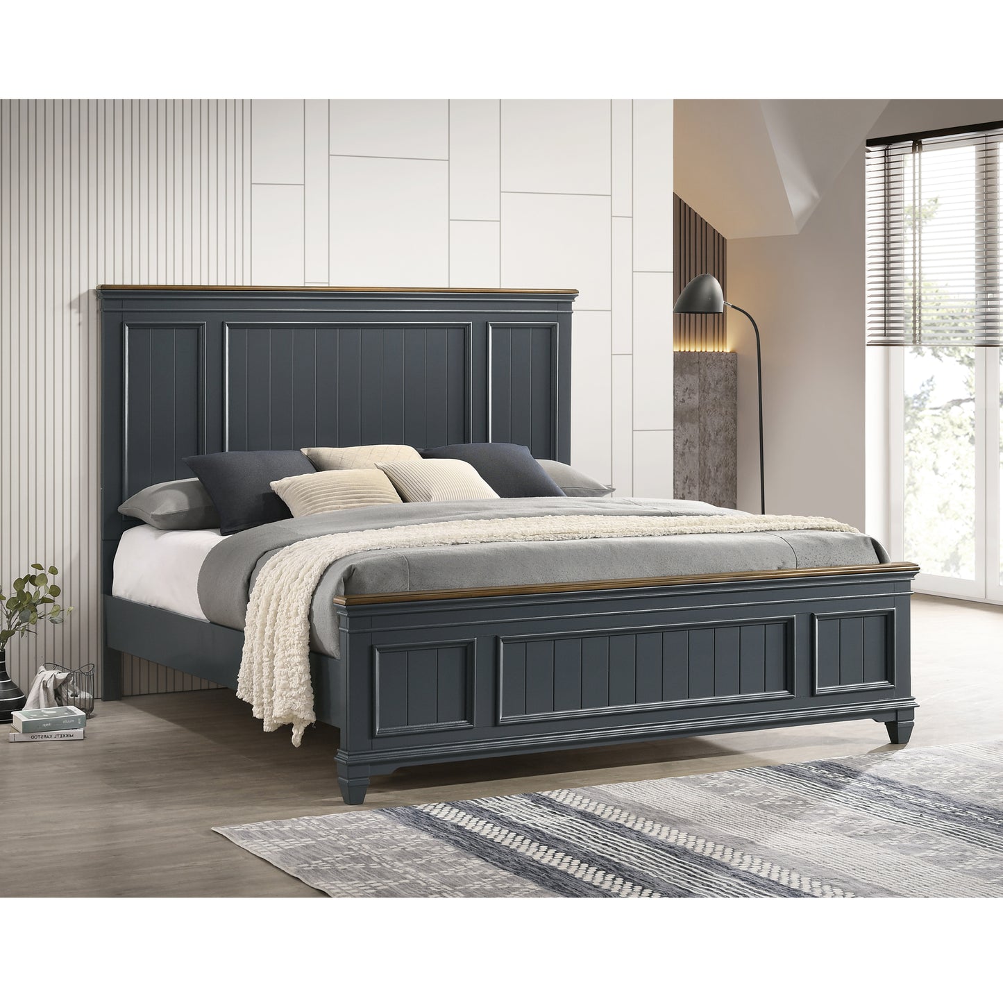 Roundhill Furniture Clelane Wood Bedroom Set with Shiplap Panel Bedroom Collection, Slate Blue