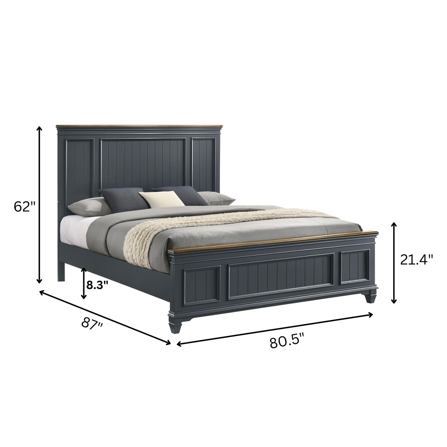 Roundhill Furniture Clelane Wood Bedroom Set with Shiplap Panel Bedroom Collection, Slate Blue