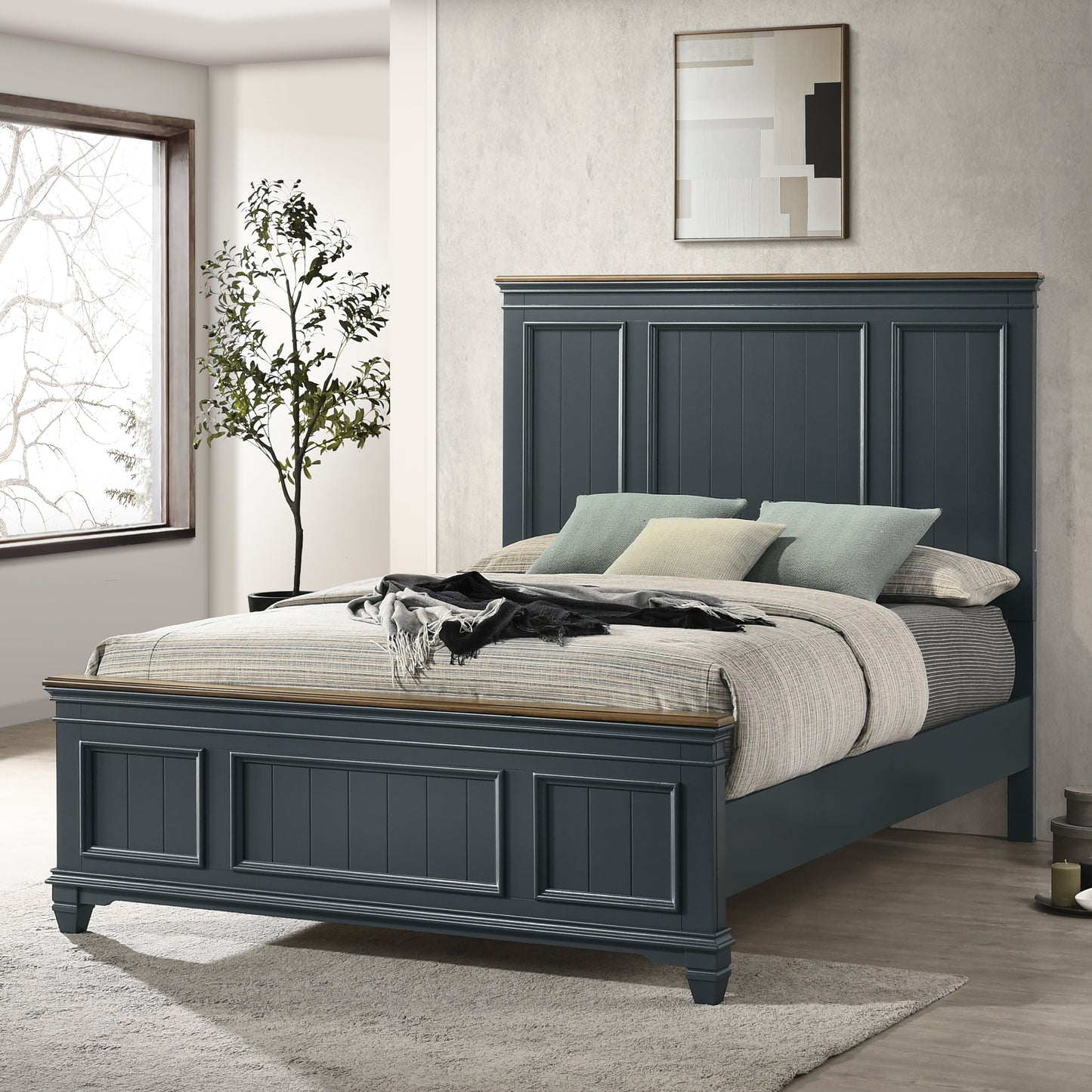 Roundhill Furniture Clelane Wood Bedroom Set with Shiplap Panel Bedroom Collection, Slate Blue