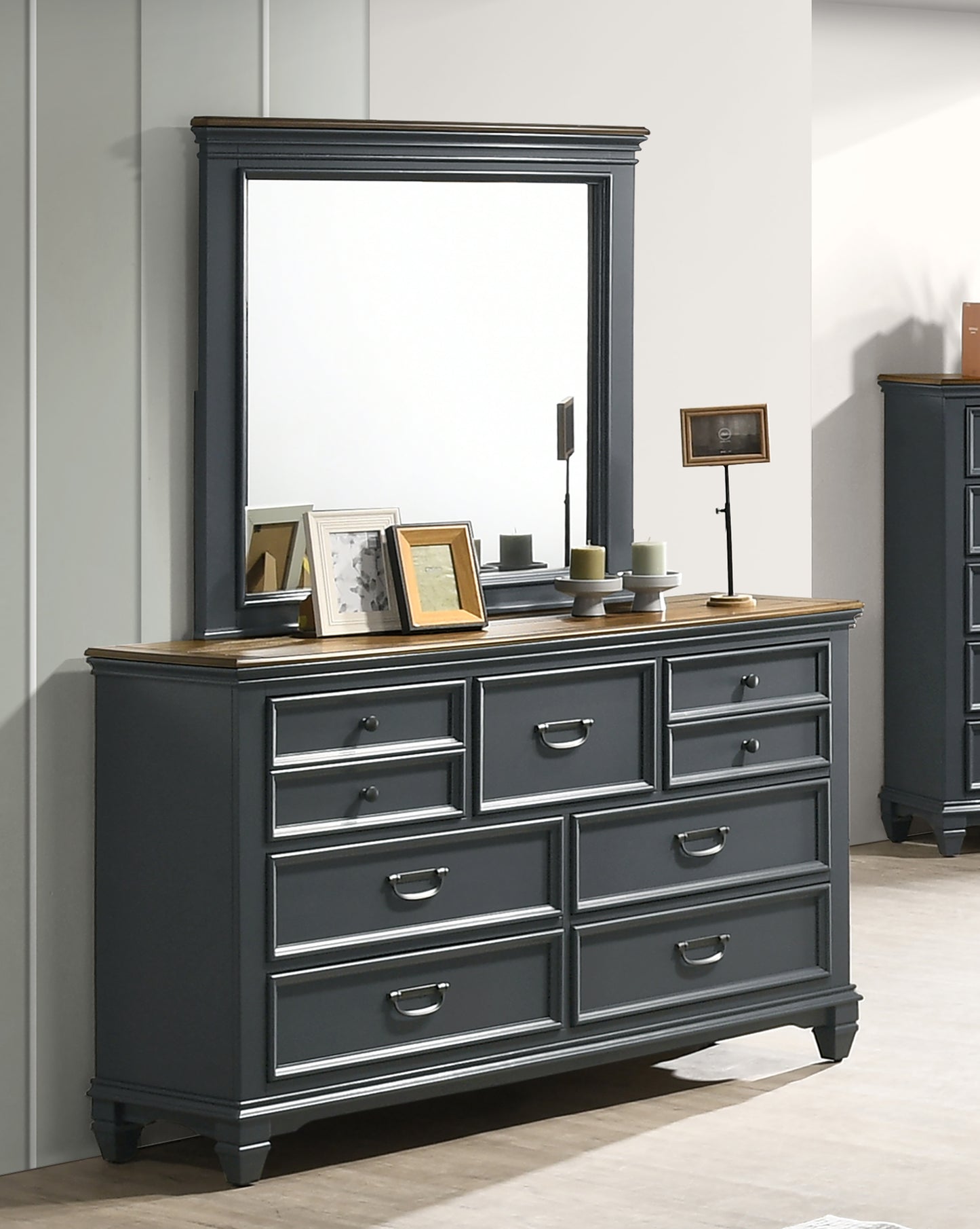 Roundhill Furniture Clelane Wood Bedroom Set with Shiplap Panel Bedroom Collection, Slate Blue