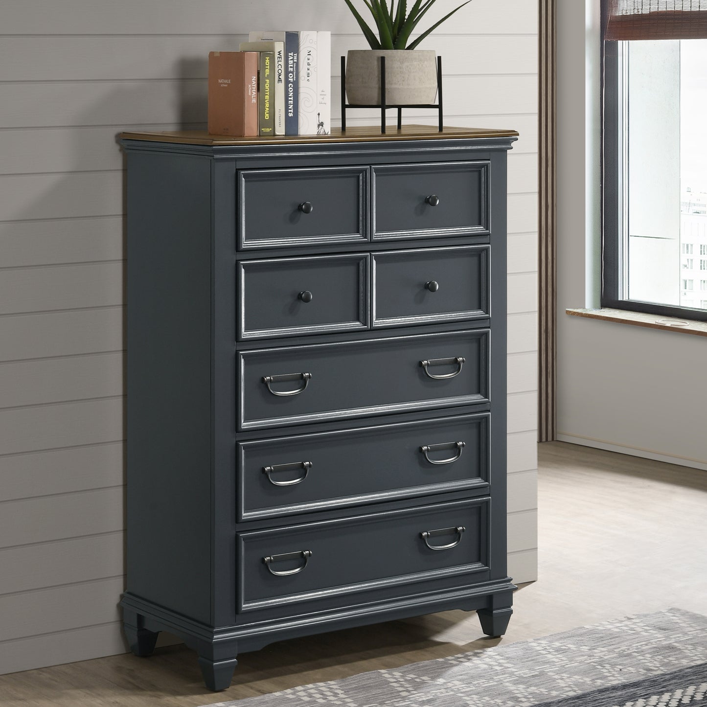 Roundhill Furniture Clelane Wood Bedroom Set with Shiplap Panel Bedroom Collection, Slate Blue
