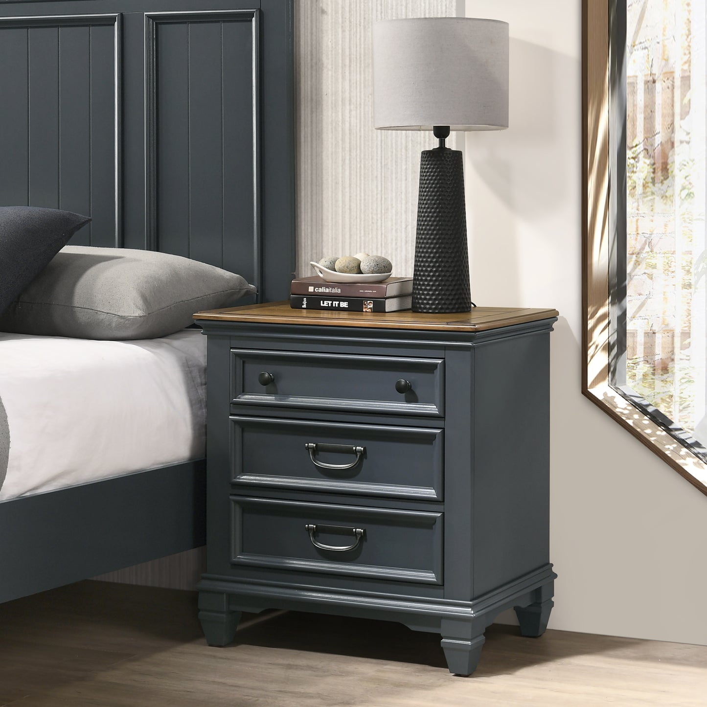 Roundhill Furniture Clelane Wood Bedroom Set with Shiplap Panel Bedroom Collection, Slate Blue