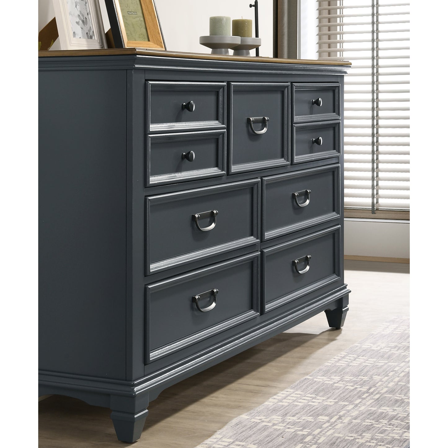 Roundhill Furniture Clelane Wood Bedroom Set with Shiplap Panel Bedroom Collection, Slate Blue