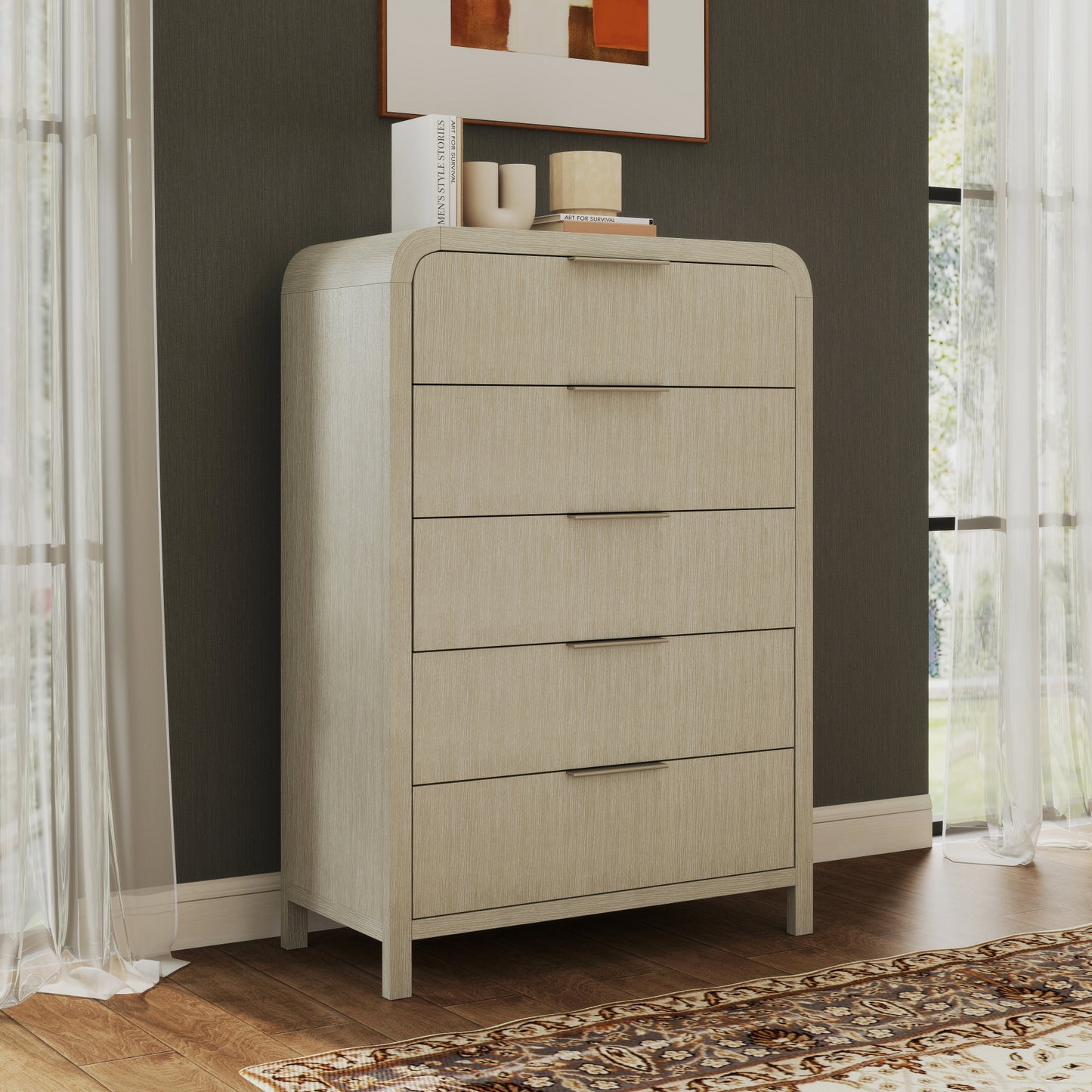 Roundhill Furniture Tavari Contemporary 5-Drawer Wood Chest, Light Gray