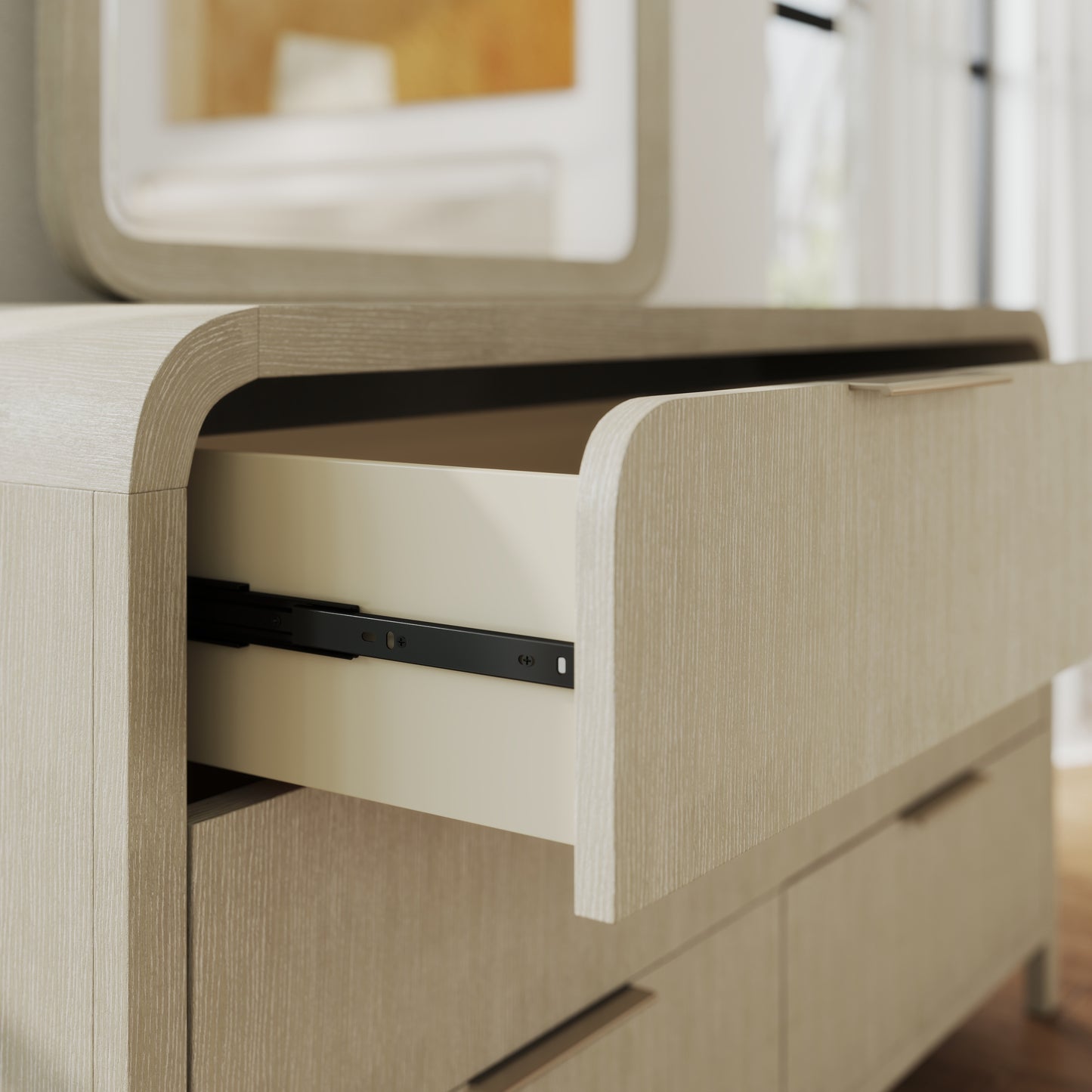 Roundhill Furniture Tavari Contemporary 6-Drawer Wood Dresser with Mirror, Light Gray