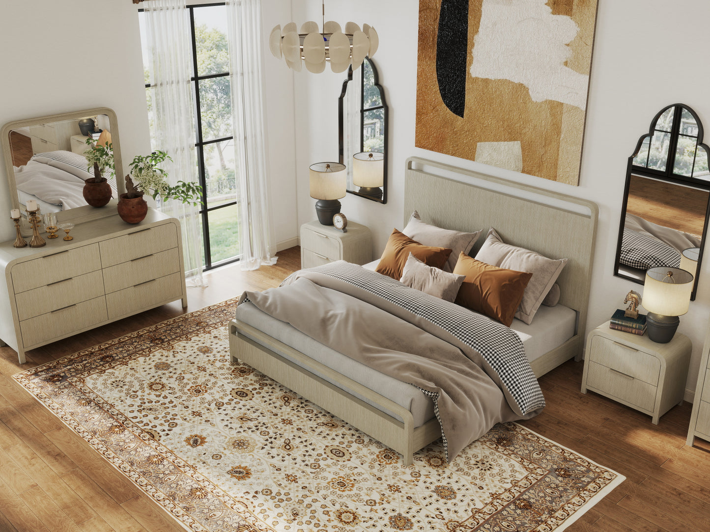 Roundhill Furniture Tavari Bedroom Collection in Light Gray