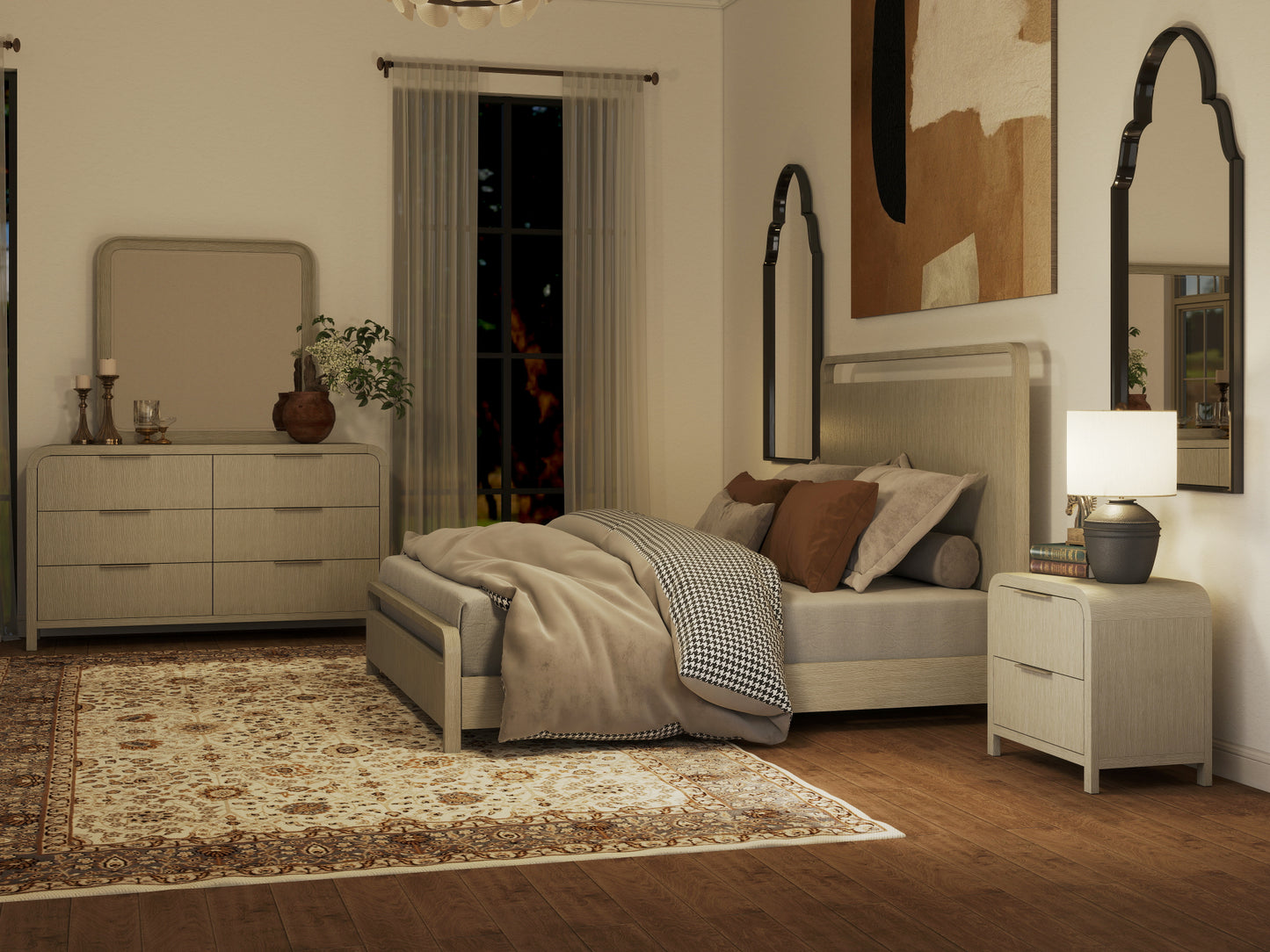 Roundhill Furniture Tavari Bedroom Collection in Light Gray