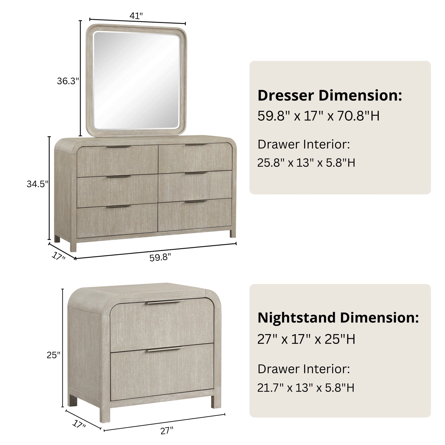 Roundhill Furniture Tavari Bedroom Collection in Light Gray
