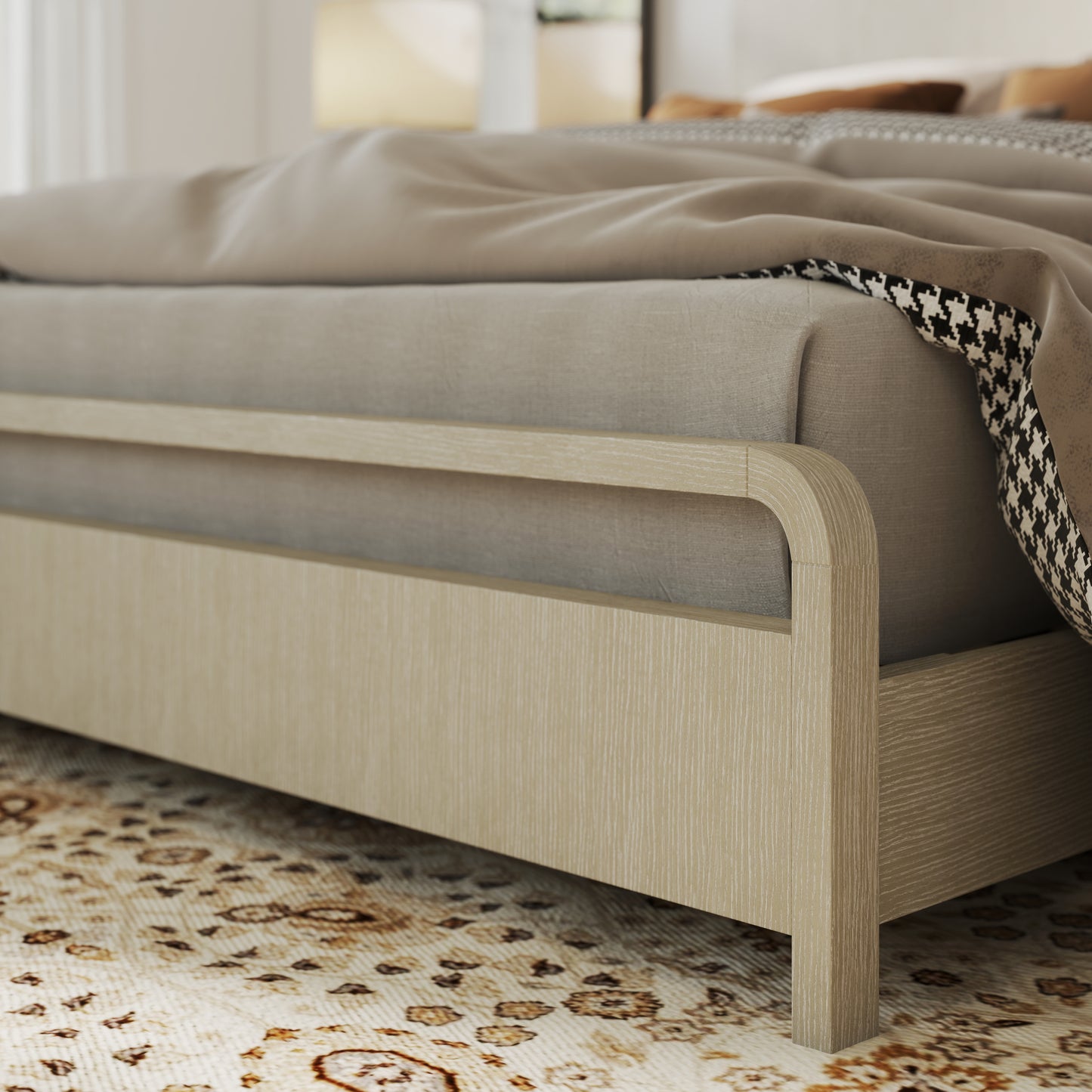 Roundhill Furniture Tavari Wood Panel Bed, Light Gray Finish