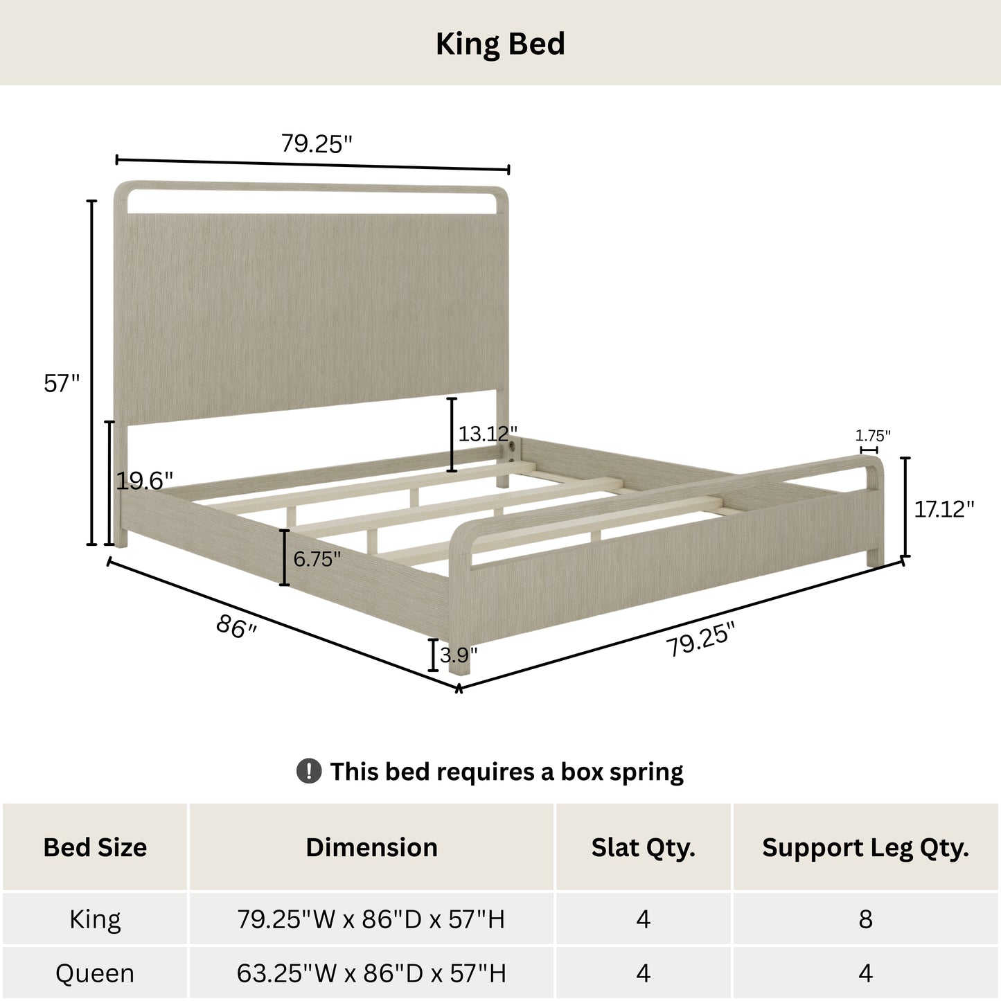 Roundhill Furniture Tavari Wood Panel Bed, Light Gray Finish