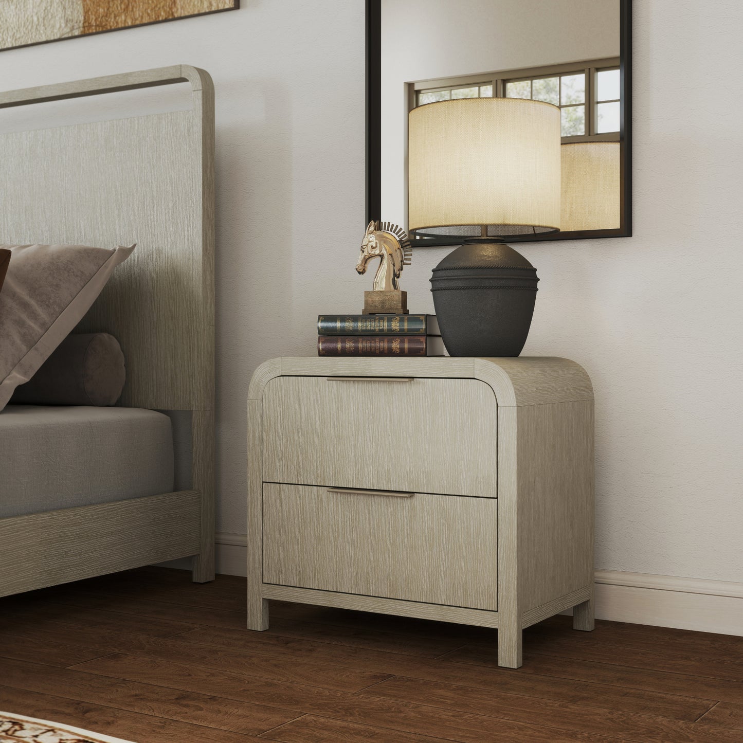 Roundhill Furniture Tavari Contemporary 2-Drawer Wood Nightstand, Light Gray
