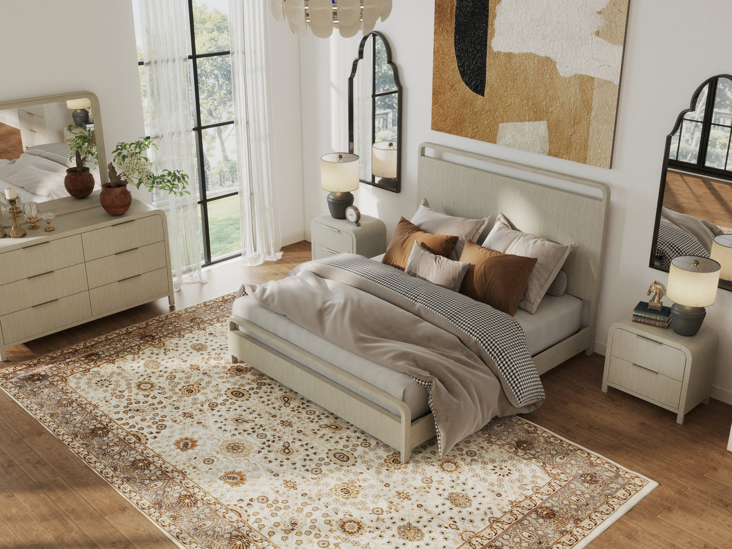 Roundhill Furniture Tavari Bedroom Collection in Light Gray
