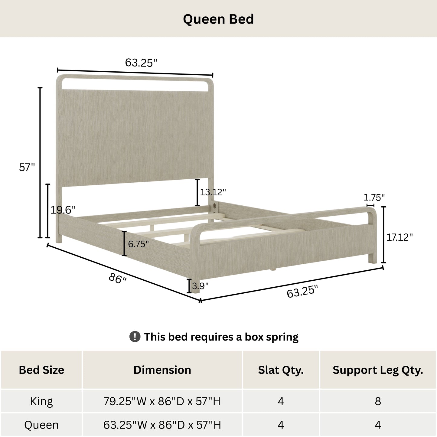 Roundhill Furniture Tavari Wood Panel Bed, Light Gray Finish