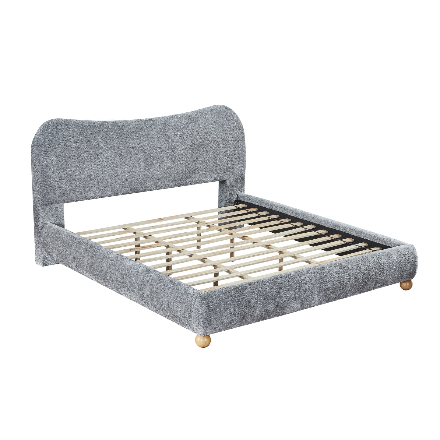 Roundhill Furniture Lunara Gray Upholstered Platform Bed with Bun Feet