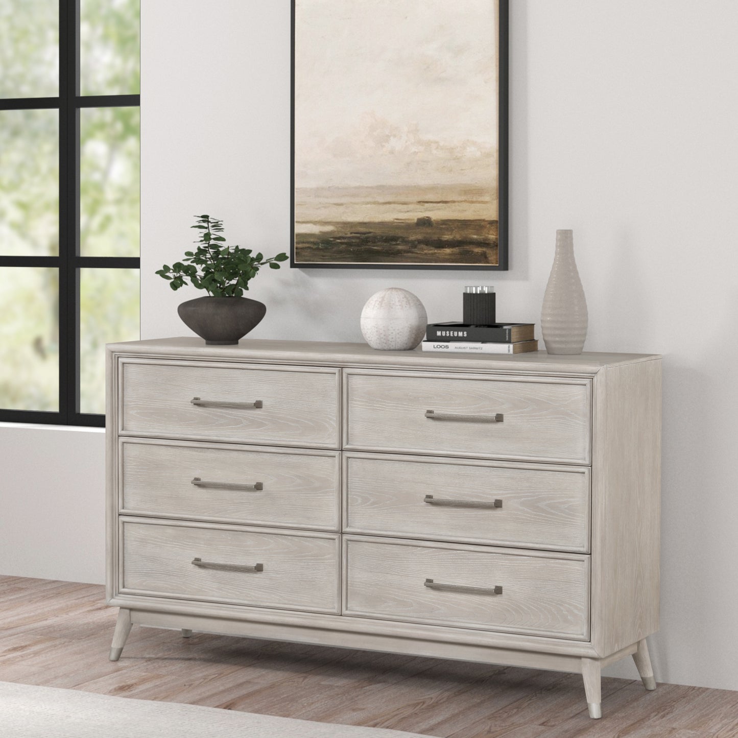 Roundhill Furniture Seluna 6-Drawer Bedroom Dresser, Gray Oak Finish