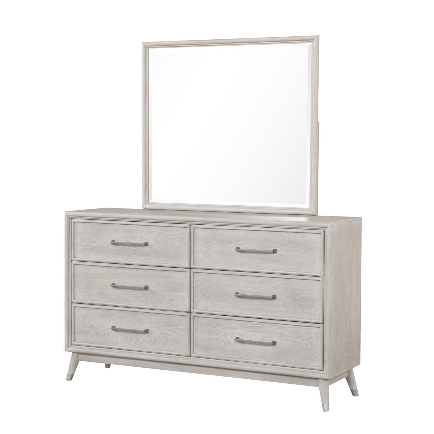Roundhill Furniture Seluna 6-Drawer Bedroom Dresser with Mirror, Gray Oak Finish