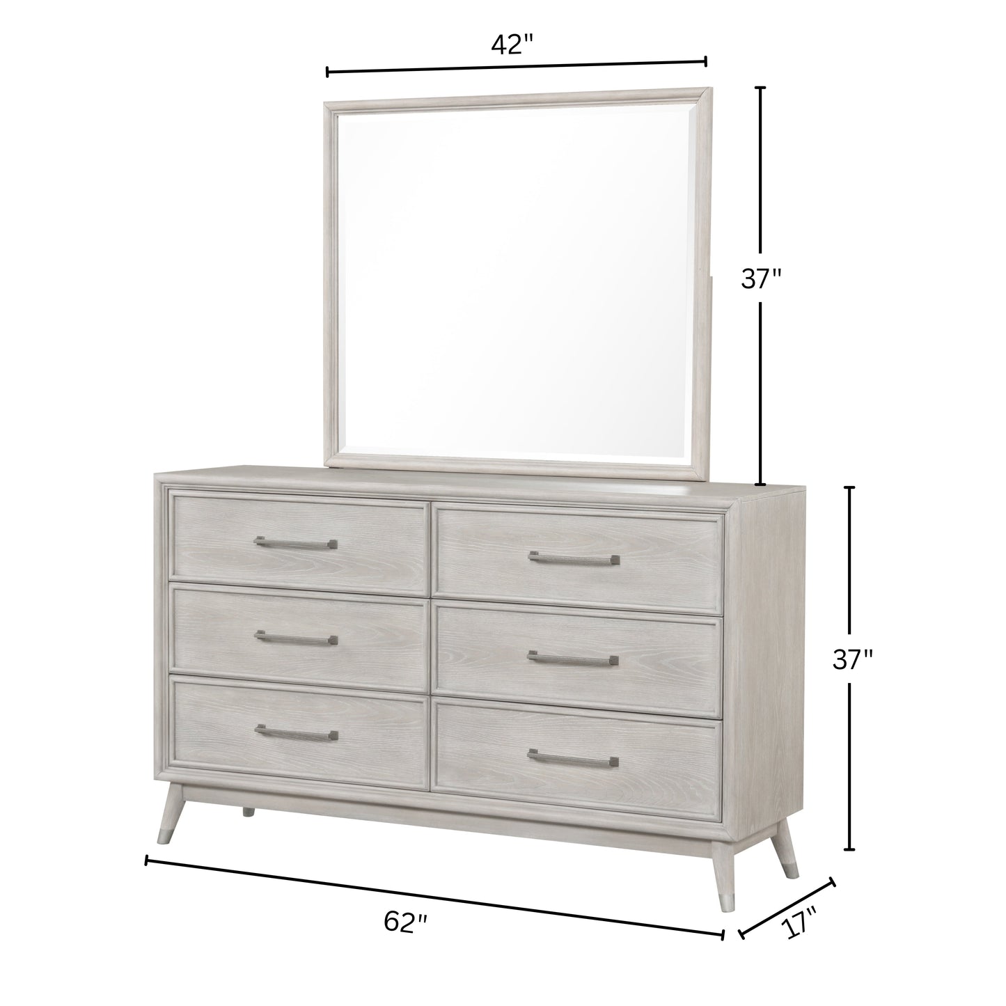 Roundhill Furniture Seluna 6-Drawer Bedroom Dresser with Mirror, Gray Oak Finish
