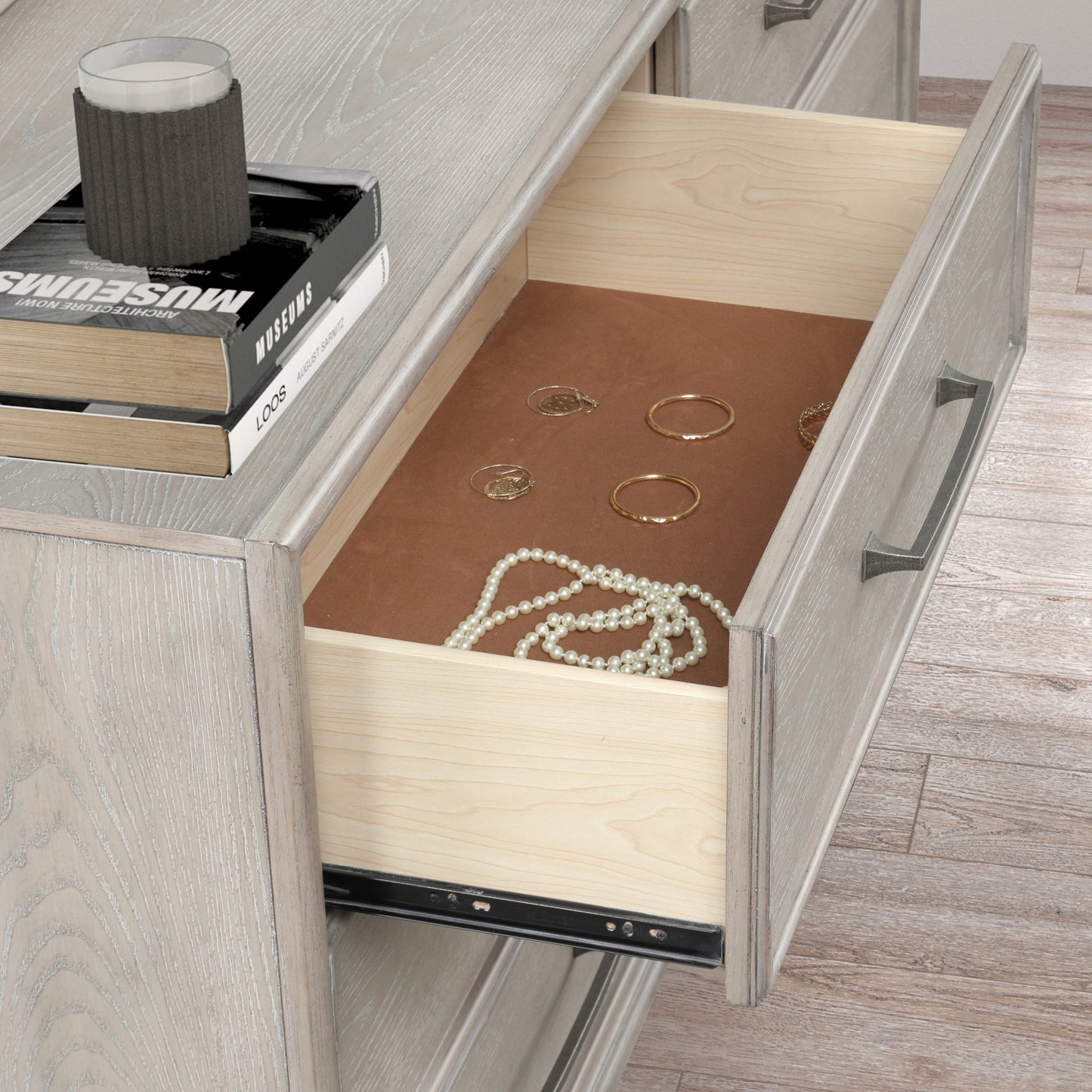 Roundhill Furniture Seluna 6-Drawer Bedroom Dresser, Gray Oak Finish