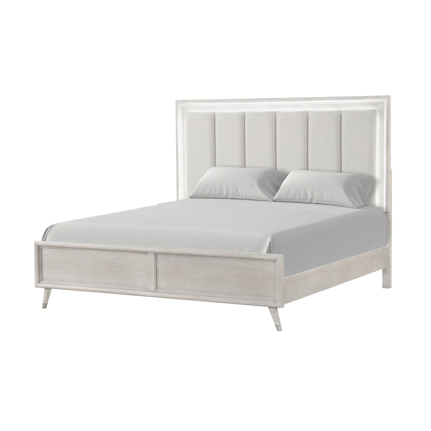 Roundhill Furniture Seluna LED Lighting Panel Bed, Upholstered Headbord, Gray Oak Finish