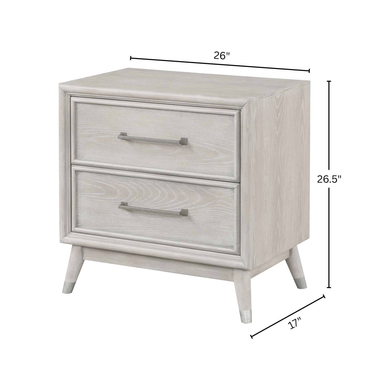 Roundhill Furniture Seluna 2-Drawer Bedroom Nightstand with built-in USB port, Gray Oak Finish