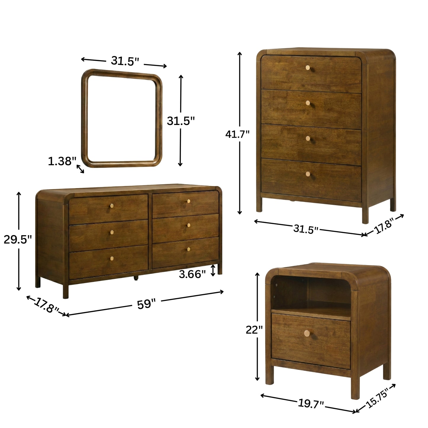 Roundhill Furniture Eldren Wood Bedroom Collection, Walnut Finish