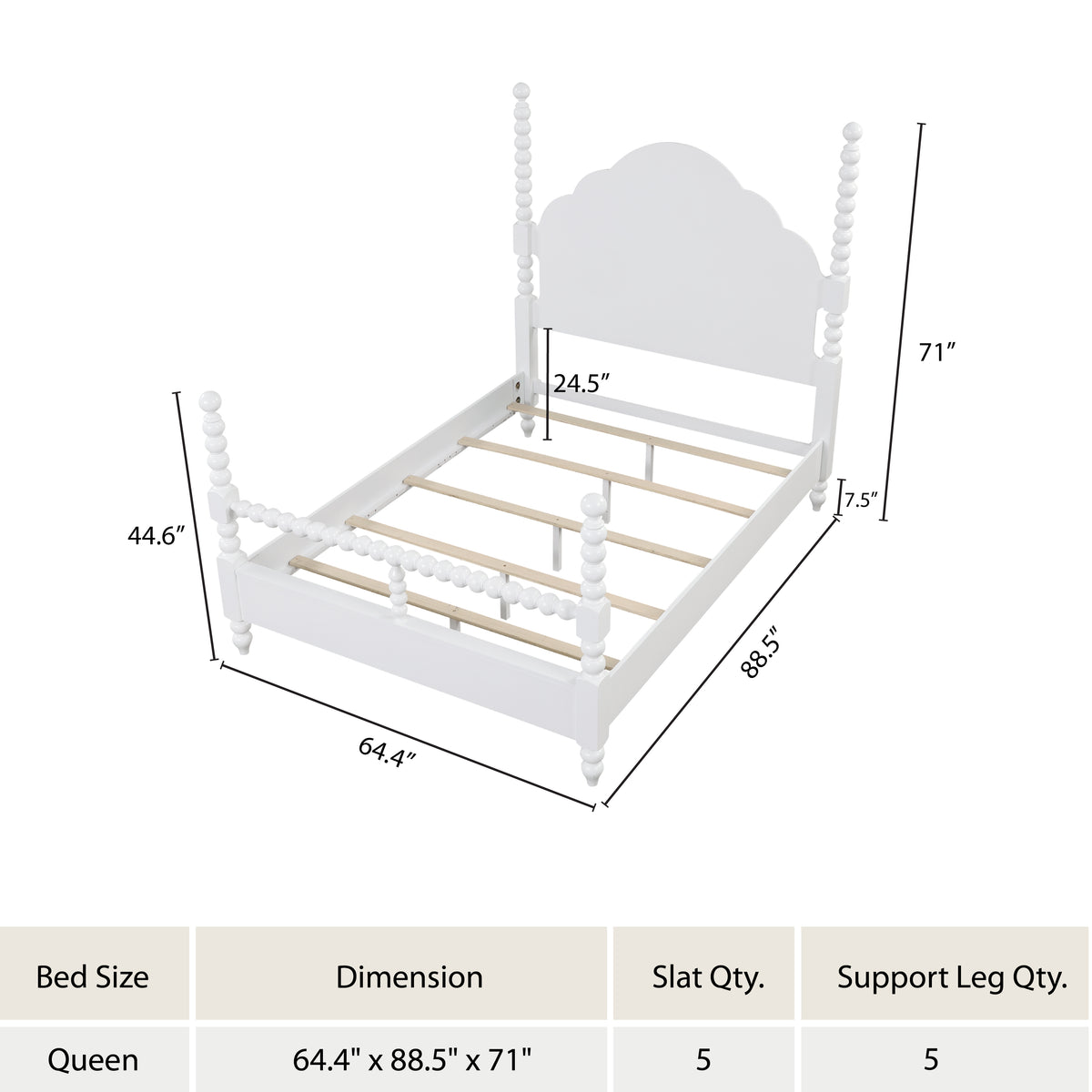 Roundhill Furniture Avellune Bedroom Collection: Poster Bed with 3 Interchangeable Post Heights, White Finish