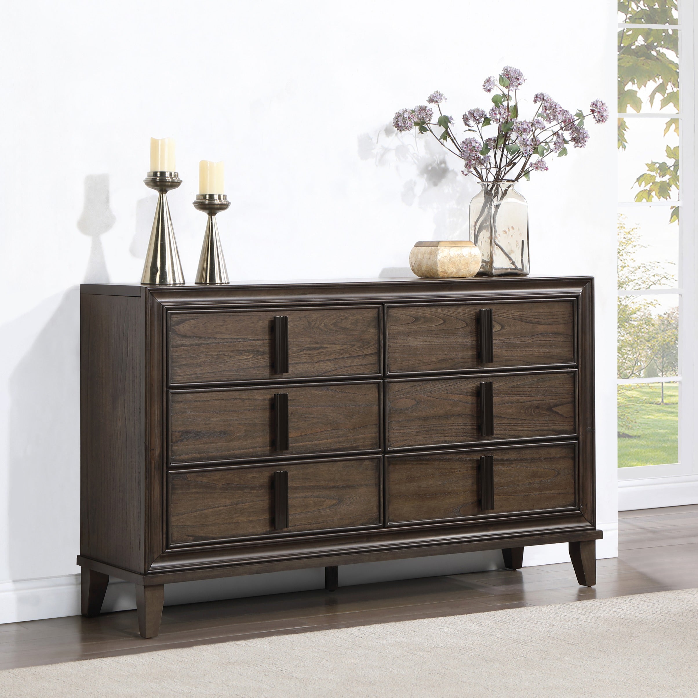 Aetheria Contemporary Wood 6 Drawer Dresser In Dark Brown Roundhill aetheria-contemporary-wood-6-drawer-dresser-in-dark-brown-roundhill