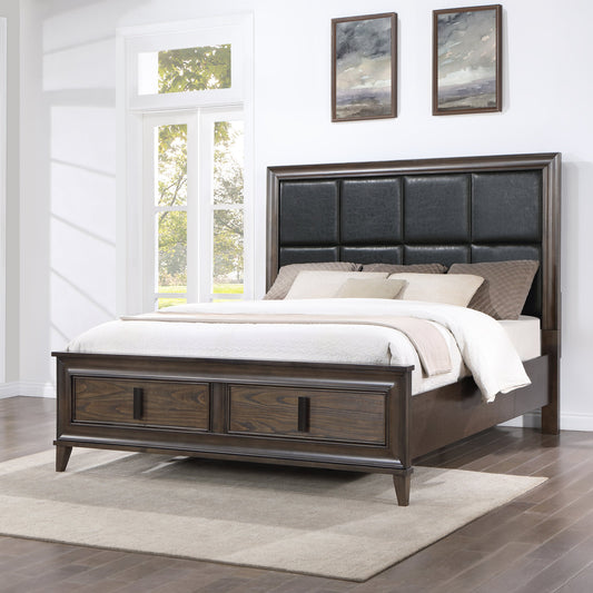 Aetheria Contemporary Wood Upholstered Storage Panel Bed, Dark Brown