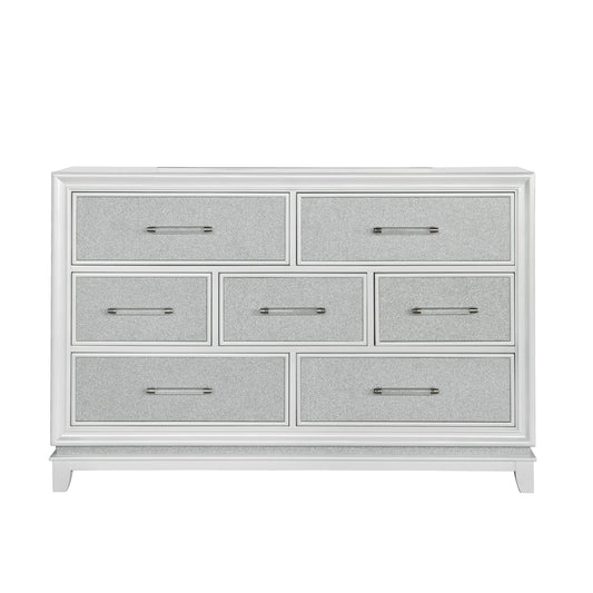 Galaxy 7-Drawer Bedroom Dresser with LED Lights, Pearlized White