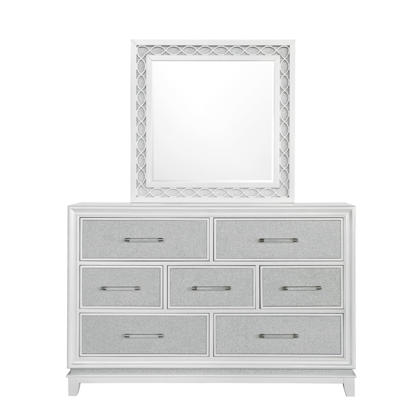 Galaxy 7-Drawer Bedroom Dresser with Mirror, With LED Lights, Pearlized White