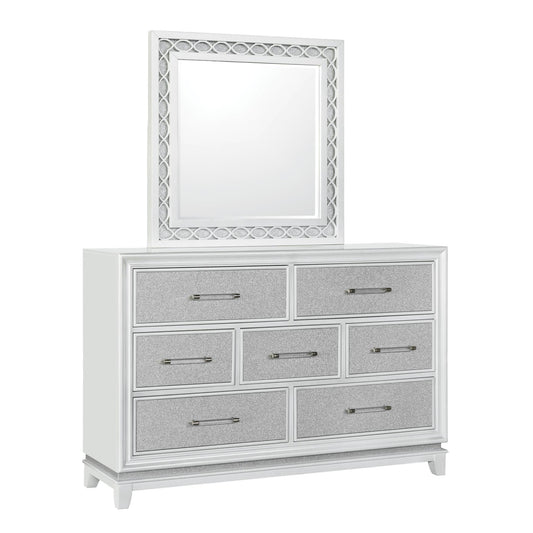 Galaxy 7-Drawer Bedroom Dresser with Mirror, With LED Lights, Pearlized White