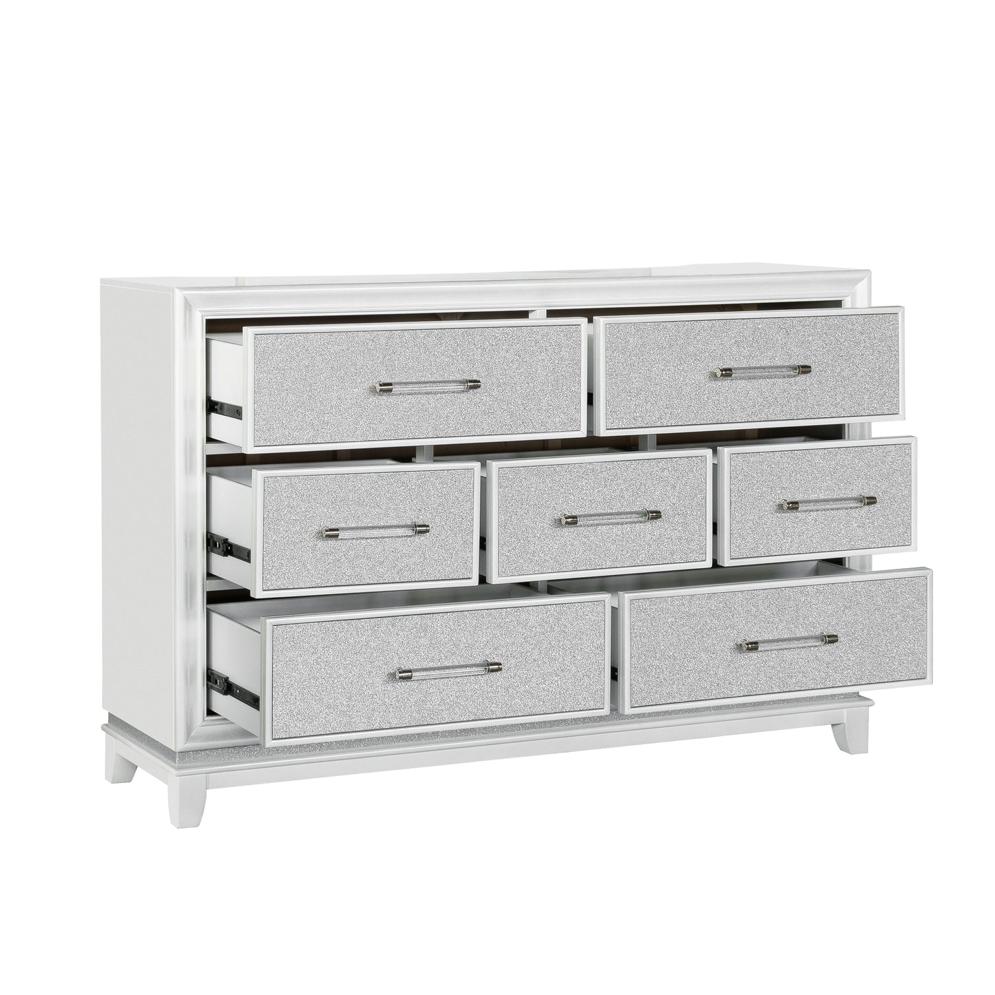 Galaxy 7-Drawer Bedroom Dresser with LED Lights, Pearlized White