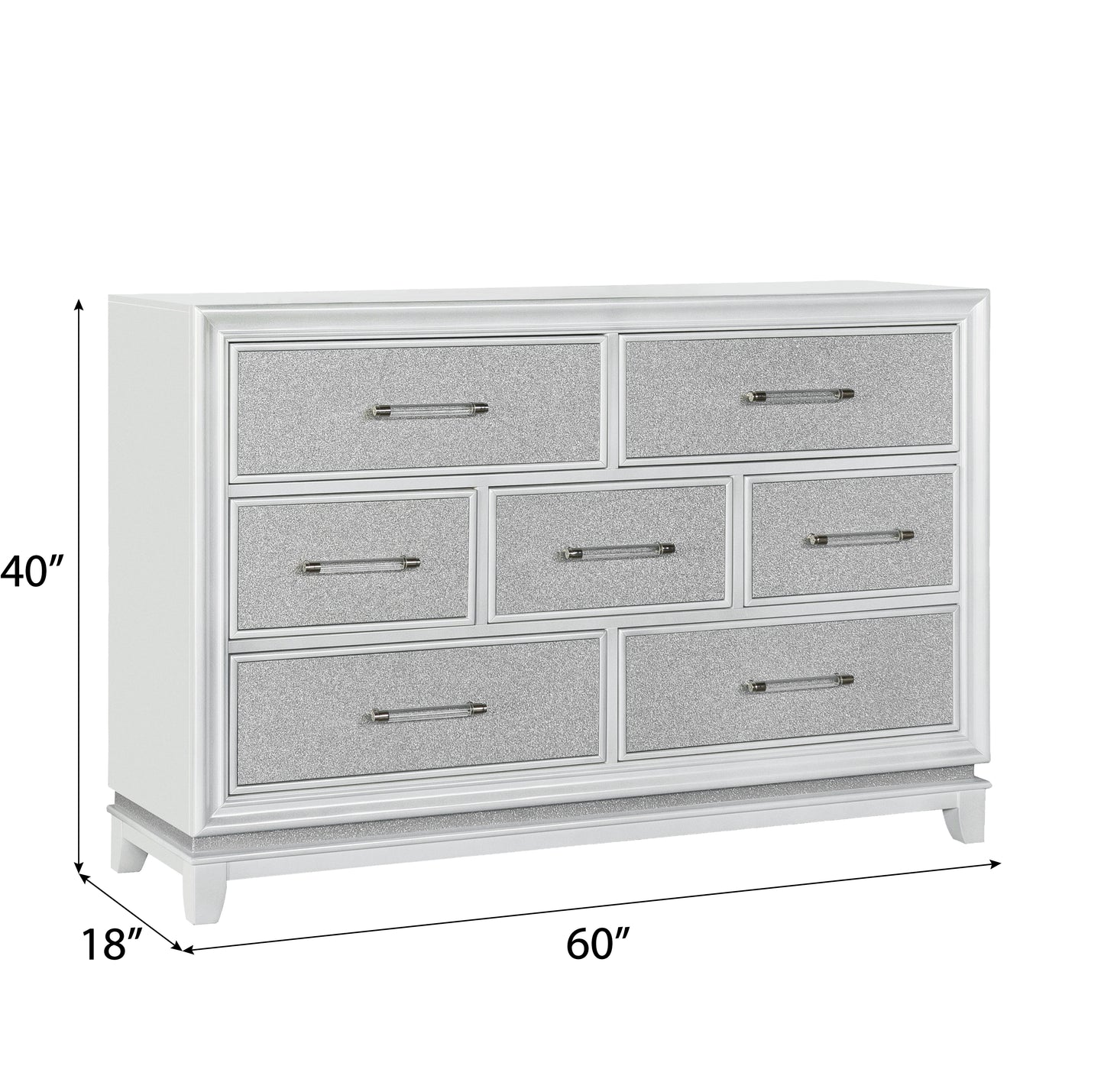 Galaxy 7-Drawer Bedroom Dresser with LED Lights, Pearlized White