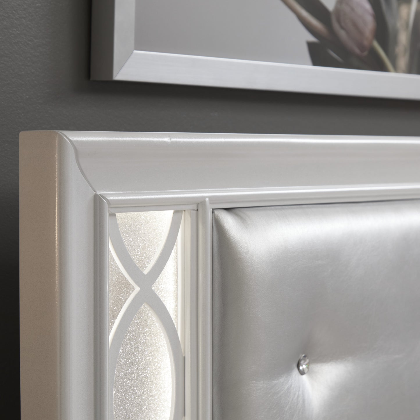 Galaxy Upholstered Tufting Panel Bed with LED Lights, Pearlized White