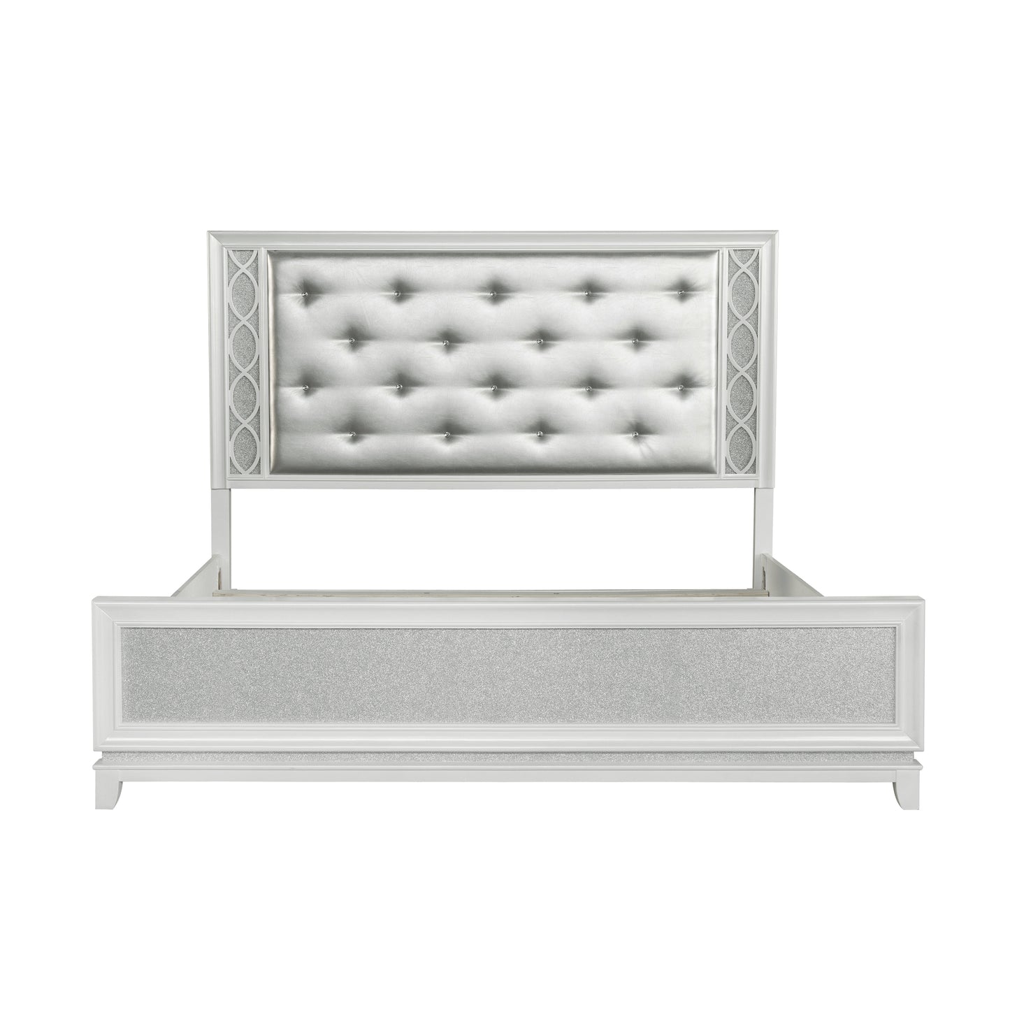 Galaxy Upholstered Tufting Panel Bed with LED Lights, Pearlized White