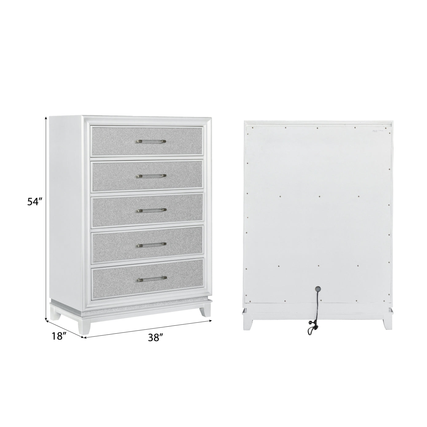 Roundhill Furniture Galaxy Bedroom Collection with LED Lights, Pearlized White