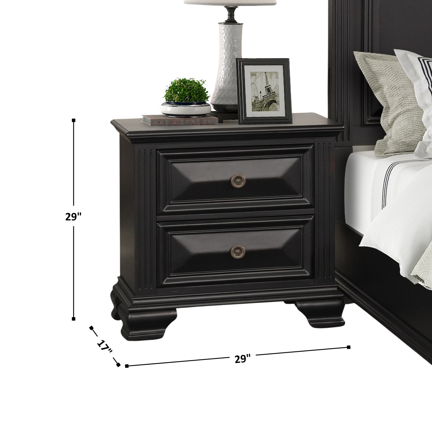 Roundhill Furniture Renova Vintage Black Wood Bedroom Collection