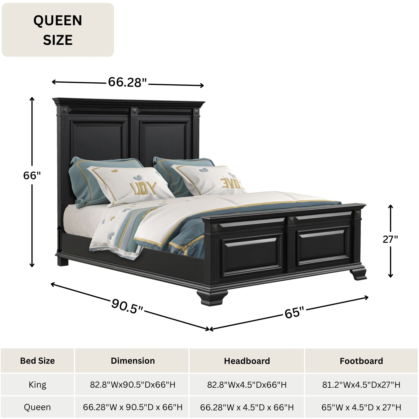 Roundhill Furniture Renova Wood Panel Bed, Vintage Black