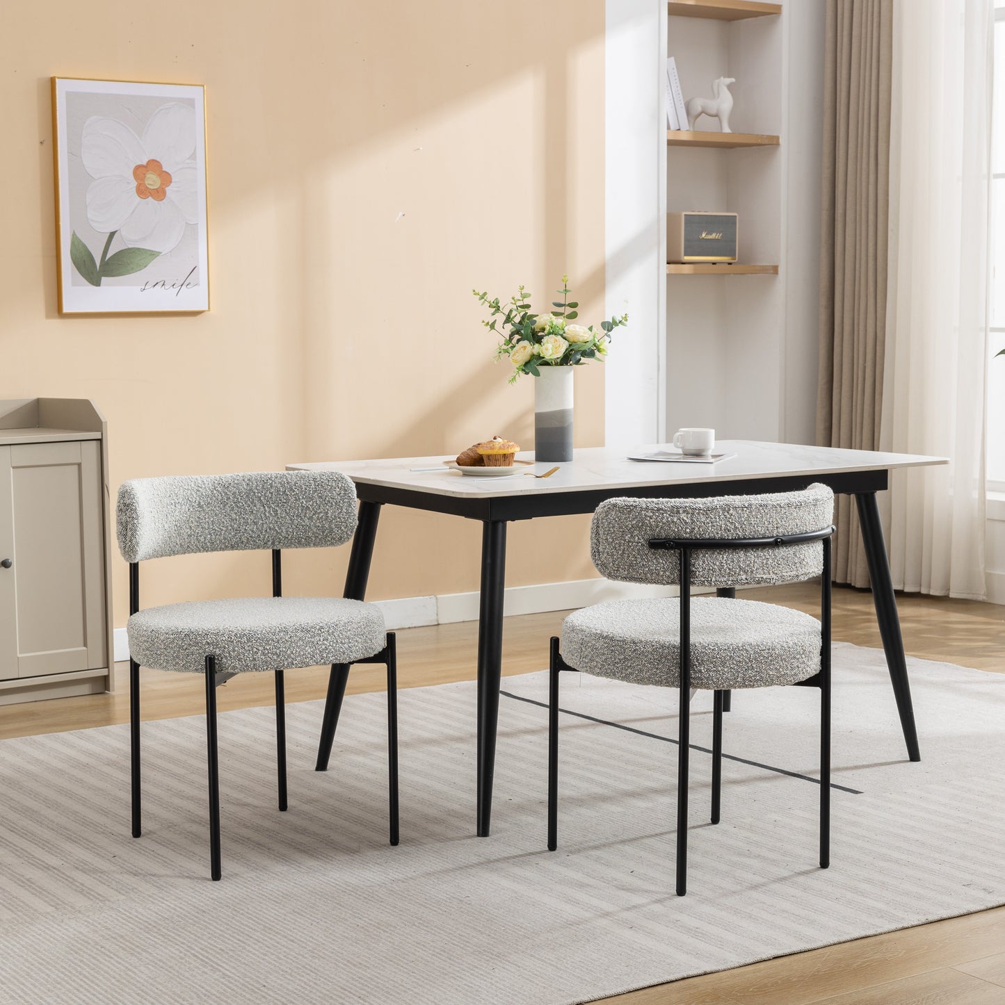 Burbank Modern Round Boucle Dining Chairs, Set of 2
