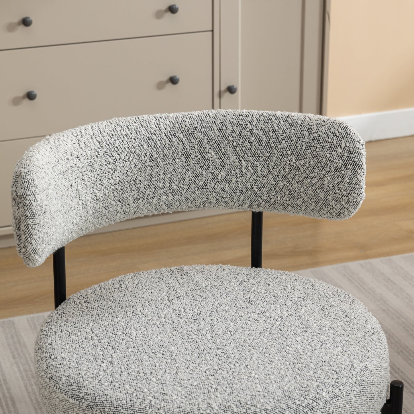 Burbank Modern Round Boucle Dining Chairs, Set of 2