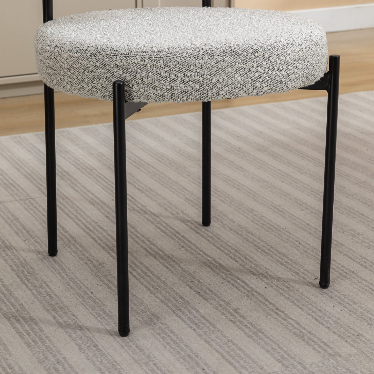 Burbank Modern Round Boucle Dining Chairs, Set of 2