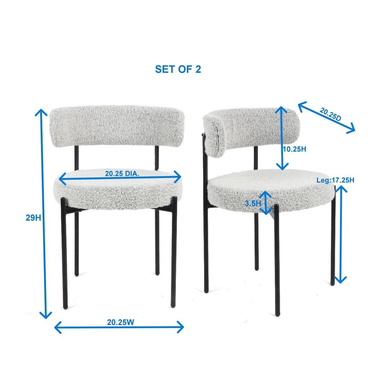 Burbank Modern Round Boucle Dining Chairs, Set of 2