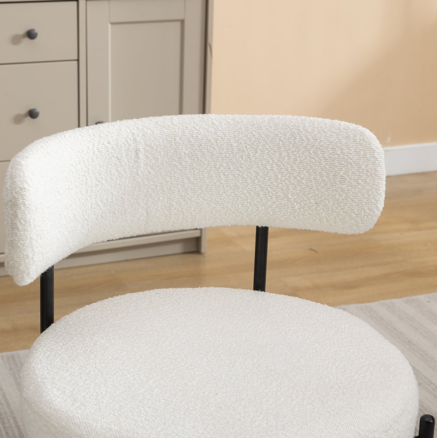 Burbank Modern Round Boucle Dining Chairs, Set of 2